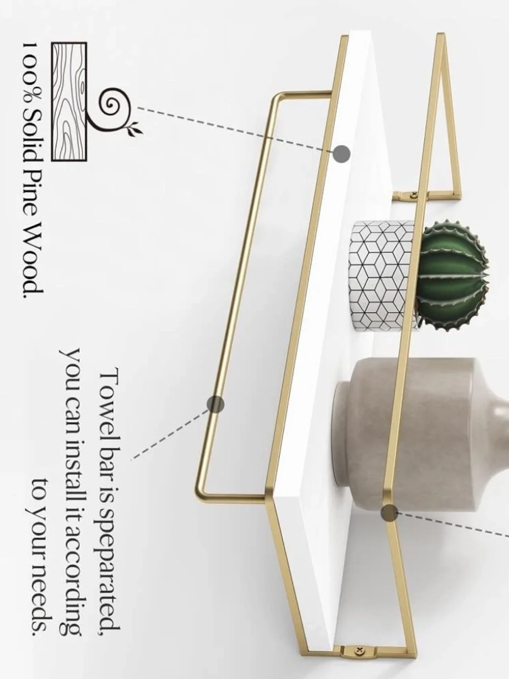 NWT 🛍️ Set of 2 Forbena Floating Shelves - Wall Mounted with Gold Towel Bar